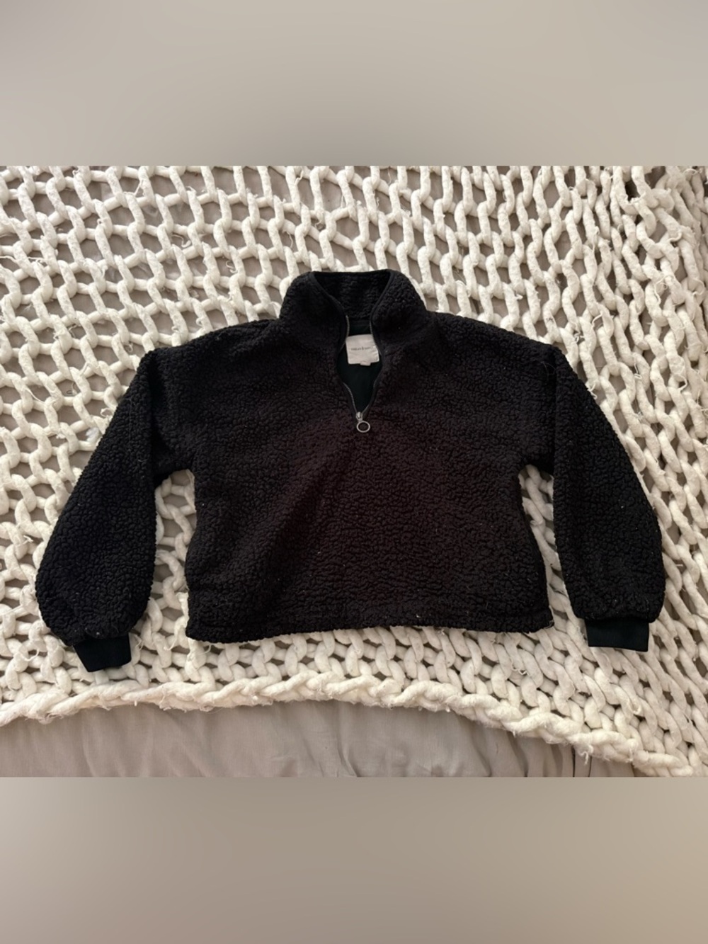 Black fuzzy cropped half zip